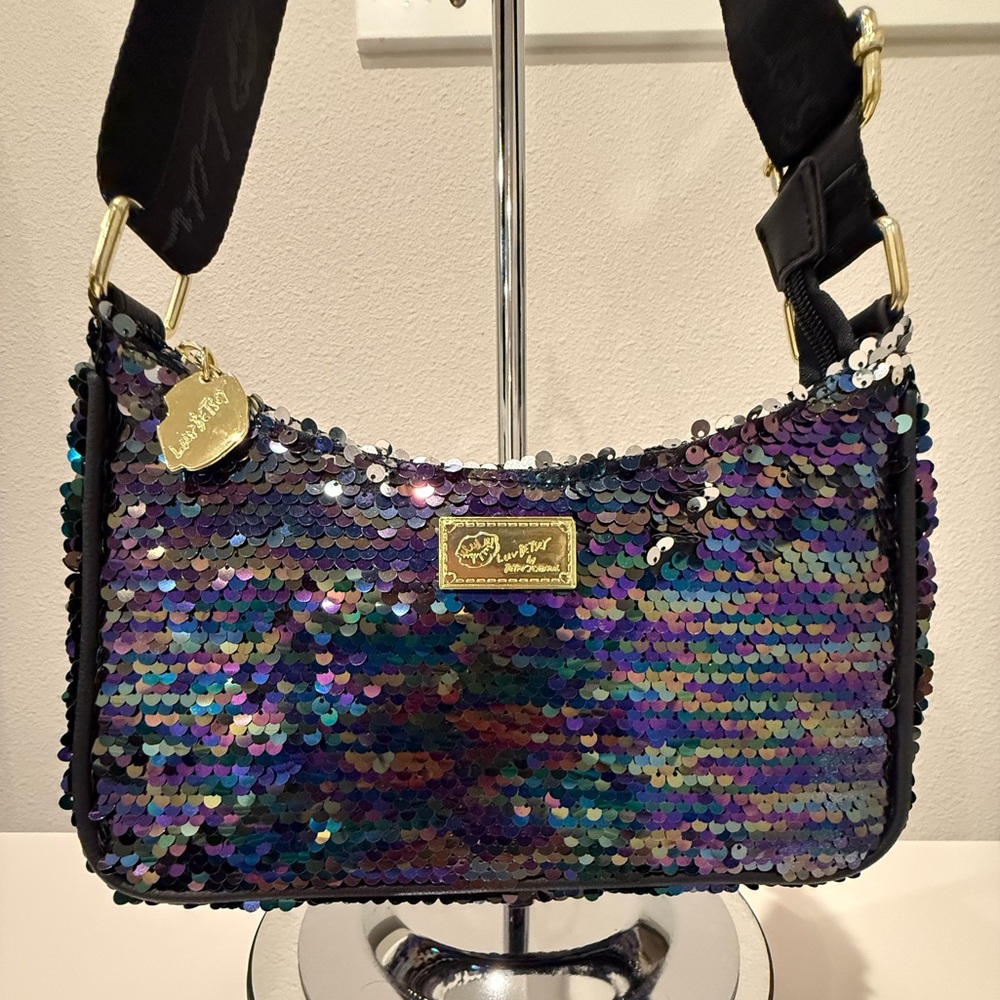 SOLD - Betsey Johnson Sequin Crossbody with Attachable Pouch